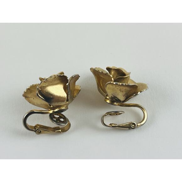 Lisner Open Rose Flower Clip On Earrings Gold Tone Jewelry Vintage Granny 3D Chu - Picture 6 of 13